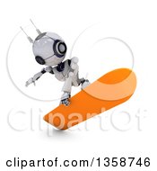 3d Futuristic Robot Snowboarding On A Shaded White Background