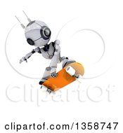 Poster, Art Print Of 3d Futuristic Robot Jumping And Skateboarding On A Shaded White Background