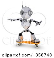 Poster, Art Print Of 3d Futuristic Robot Skateboarding On A Shaded White Background
