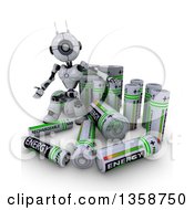 3d Futuristic Robot With Giant Batteries On A Shaded White Background