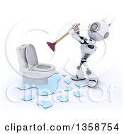 Clipart Of A 3d Futuristic Robot Plumber Working On A Leaking Toilet On A Shaded White Background Royalty Free Illustration by KJ Pargeter