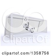 Poster, Art Print Of 3d Futuristic Robot Soccer Goalie Blocking A Ball On A Shaded White Background