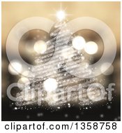 Christmas Tree Made Of Scribble Lined Sparkles With Flares Over Blur