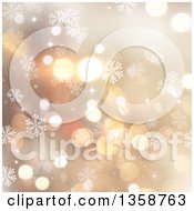Poster, Art Print Of Christmas Winter Background Of Snowflakes And Bokeh Flares Over Gold