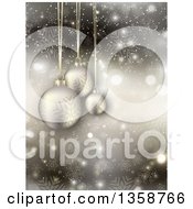 Poster, Art Print Of 3d Suspended Christmas Baubles Over Snowflakes Flares And Stars