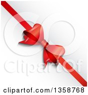 3d Diagonal Red Valentine Anniversary Christmas Or Birthday Gift Bow And Ribbon Over A Shaded White Background