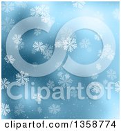 Poster, Art Print Of Christmas Winter Background Of Snowflakes Falling Over Blue