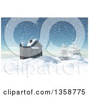 Poster, Art Print Of 3d House And Trees On Top Of A Snow Covered Winter Mountain