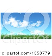 Poster, Art Print Of 3d Spring Or Summer Blue Sky With Clouds Over Green Grass