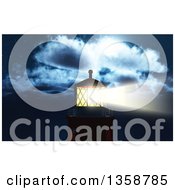 Clipart Of A 3d Lighthouse Beacon Shining Against A Night Sky Royalty Free Illustration by KJ Pargeter