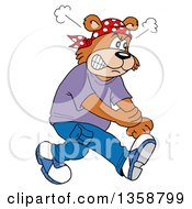 Clipart Of A Cartoon Angry Bear Rapper Rolling Up His Sleeves Royalty Free Vector Illustration