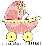Poster, Art Print Of Cartoon Pink Polka Dot Baby Girl Stroller