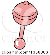 Clipart Of A Cartoon Pink Baby Rattle Royalty Free Vector Illustration