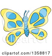 Poster, Art Print Of Cartoon Happy Yellow And Blue Butterfly