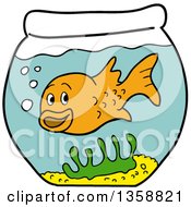 Cartoon Happy Goldfish In A Bowl