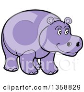 Poster, Art Print Of Cartoon Happy Purple Hippopotamus
