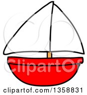 Clipart Of A Cartoon Red Toy Sailboat Royalty Free Vector Illustration