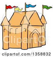 Clipart Of A Cartoon Sand Castle With Colorful Flags On The Turrets Royalty Free Vector Illustration
