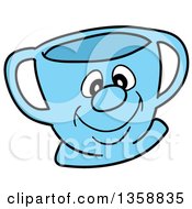 Clipart Of A Cartoon Blue Happy Tea Cup Royalty Free Vector Illustration