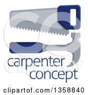 Clipart Of A Blue Handled Carpenters Hand Saw And Hammer Over Sample Text Royalty Free Vector Illustration