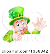Poster, Art Print Of Cartoon Happy St Patricks Day Leprechaun Giving A Thumb Up And Waving Over A Sign
