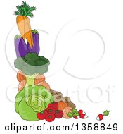 Corner Border Of Carrots Eggplants Broccoli Cabbige Potatoes Tomatoes Onions And Radishes