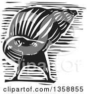 Black And White Woodcut Introvert Hermit Man In A Shell