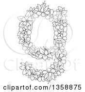 Poster, Art Print Of Black And White Lineart Floral Lowercase Alphabet Letter G
