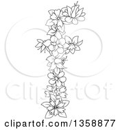 Black And White Lineart Floral Lowercase Alphabet Letter F