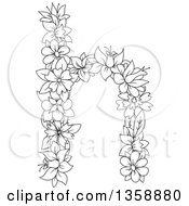 Black And White Lineart Floral Lowercase Alphabet Letter H