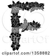 Poster, Art Print Of Black And White Floral Uppercase Alphabet Letter F