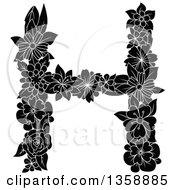 Poster, Art Print Of Black And White Floral Uppercase Alphabet Letter H