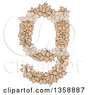 Clipart Of A Tan Floral Lowercase Alphabet Letter G Royalty Free Vector Illustration