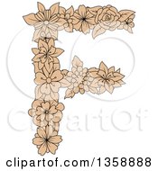Poster, Art Print Of Tan Floral Uppercase Alphabet Letter F