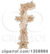 Clipart Of A Tan Floral Lowercase Alphabet Letter F Royalty Free Vector Illustration