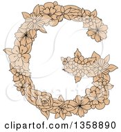 Clipart Of A Tan Floral Uppercase Alphabet Letter G Royalty Free Vector Illustration