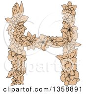 Poster, Art Print Of Tan Floral Uppercase Alphabet Letter H