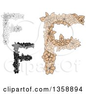 Poster, Art Print Of Tan And Black And White Floral Uppercase Alphabet Letter F Designs