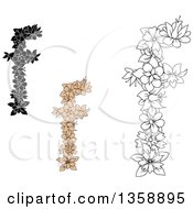 Poster, Art Print Of Tan And Black And White Floral Lowercase Alphabet Letter F Designs