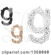 Poster, Art Print Of Tan And Black And White Floral Lowercase Alphabet Letter G Designs