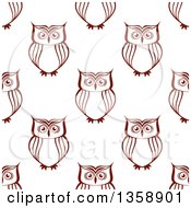 Clipart Of A Seamless Background Pattern Of Brown Sketched Owls Royalty Free Vector Illustration
