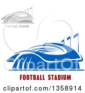 Clipart Of Blue And Gray Sports Stadium Arena Buildings With Text Royalty Free Vector Illustration