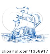 Poster, Art Print Of Sketched Blue Ship