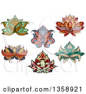 Clipart Of Henna Lotus Flowers Royalty Free Vector Illustration