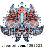 Poster, Art Print Of Blue And Salmon Pink Henna Lotus Flower