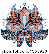 Clipart Of A Blue And Salmon Pink Henna Lotus Flower Royalty Free Vector Illustration