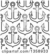 Poster, Art Print Of Seamless Background Pattern Of Black And White Anchors