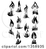 Poster, Art Print Of Black And White Silhouetted Natural Gas And Flame Factories