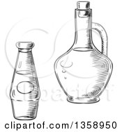 Black And White Sketched Olive Oil And Tomato Sauce Bottles
