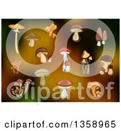 Clipart Of Mushrooms Over Brown Blur Royalty Free Vector Illustration